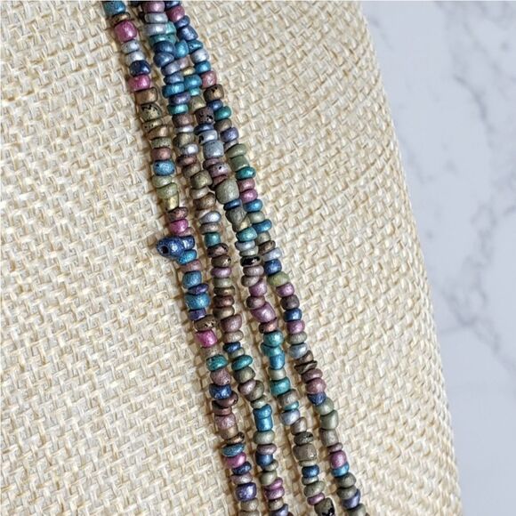 SET OF 4 Long Seed Bead Necklaces Blue Tan Pink - Picture 3 of 5
